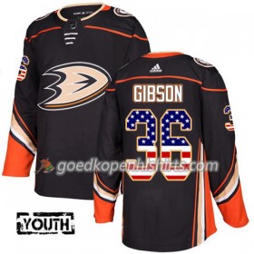 Anaheim Ducks John Gibson 36 Adidas 2017-2018 Zwart USA Flag Fashion Authentic Shirt - Kinderen